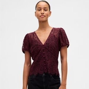 Elegant Lace V-Neck Top - Burgundy